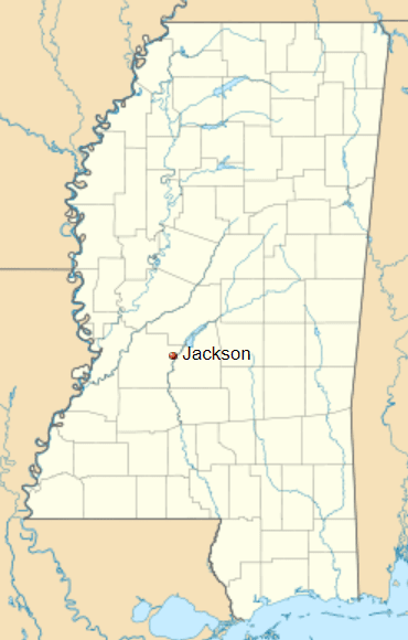 jackson en mapa de estado de mississippi